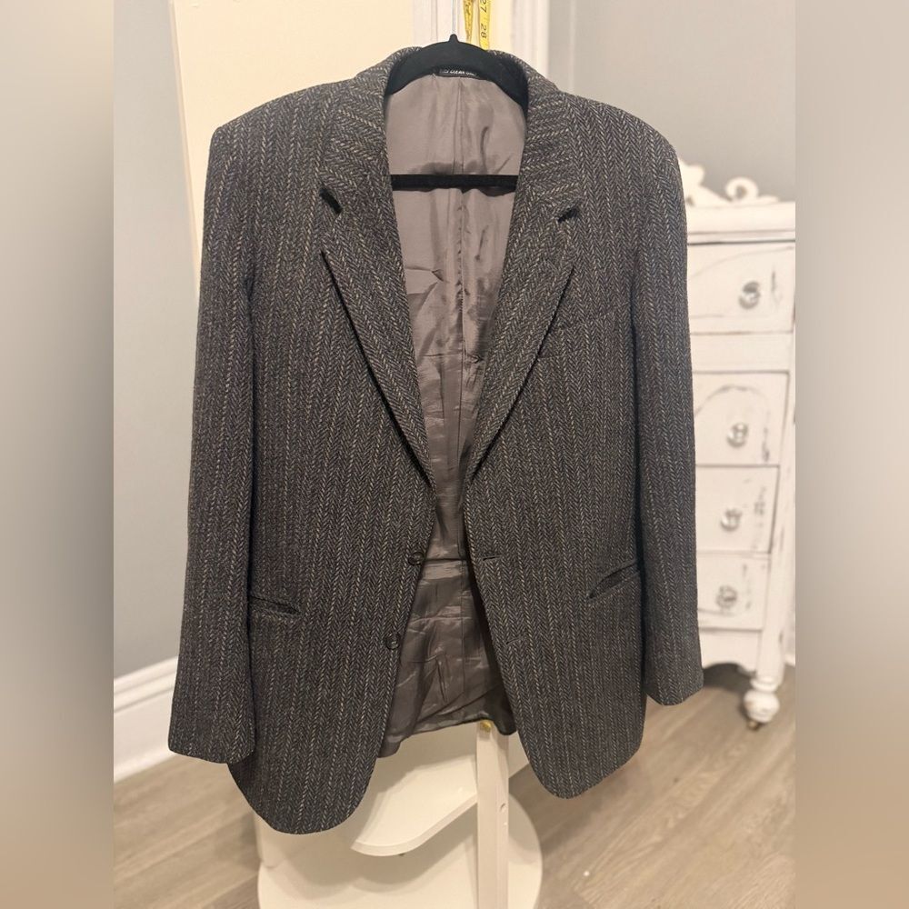 Vintage Tweed Herringbone Blazer Mens 44L Wool Sport Coat Academic style